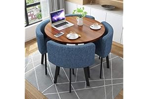SUZEPER Round Dining Table and Chairs Set 4, Office Reception Room Club Table and Chair Set,Space-Saving Small Meeting Room T