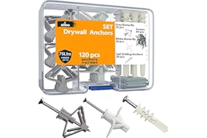 ALBO Drywall Anchor Kit Hollow Wall with Screws Set 120 pcs. (Grey Butterfly + White Butterfly + Self Drilling + Screws) Plas