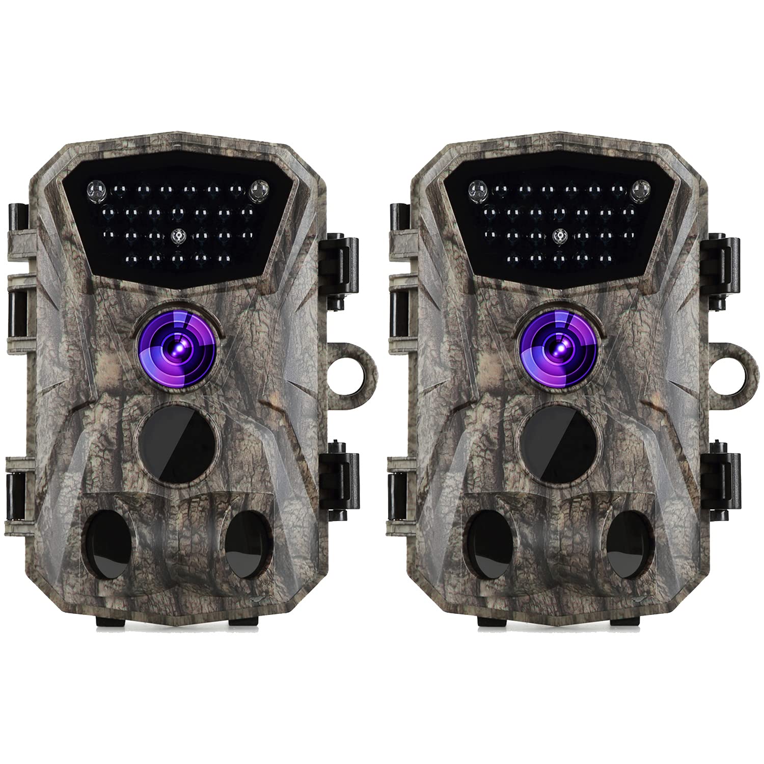 2 Pcs Night Vision Wildlife Trail Cameras 18MP 1080P Video Hunting Cams with Motion Activated Waterproof Time Lapse Photo & Video Model Time Strap for Outdoor Animals Tracking and Home Garden Security