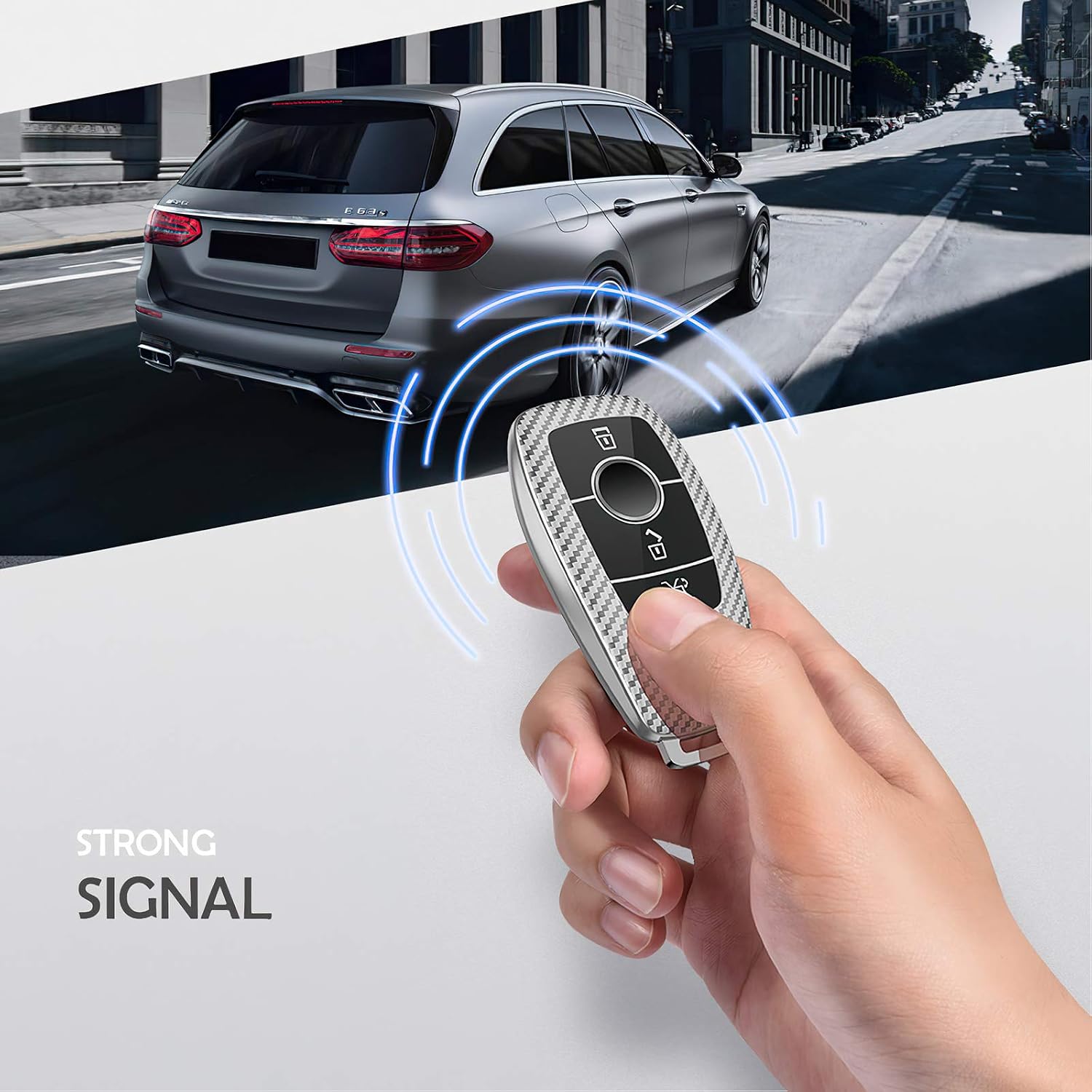 OATSBASF Car Key Cover Compatible with Mercedes Benz,Car Key Box for Benz E Class 2017 S 2018 (Silver-Stripe) - Image 4