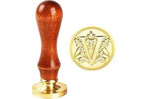 REBECCA ONLINE Initial Wax Seal Stamp Vintage Retro Classic Wooden 26 Letter A-Z Alphabet Assorted Color Sealing Wax Stamp (Letter V)
