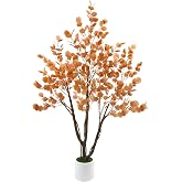 Caxchiling Artificial Fall Eucalyptus Tree 5FT, Indoor Outdoor Faux Tree | Natural Trunk with White Planter for Home Office Living Room Thanksgiving Decor