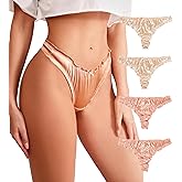 abandi Women's Satin Thongs Silk Feeling Bikini Briefs Underwear Ruched G-String Thong Panties Smooth Panties 4 Pack
