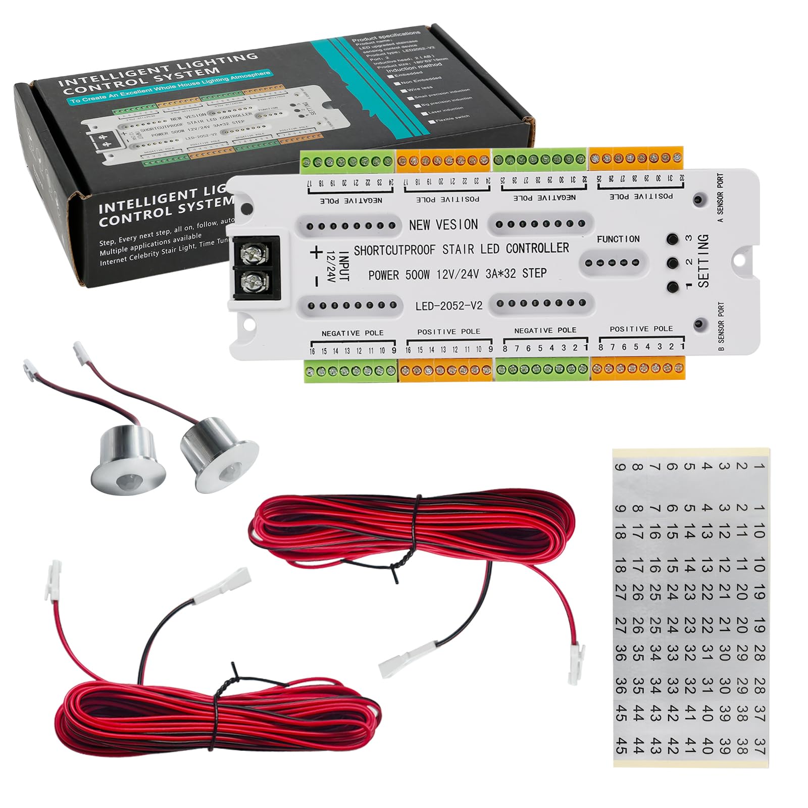 32 Channel Motion Sensor LED Stair Controller Automatic Ladder Step System,Staircase Lighting Short Circuit Proof Stairway Step Light Controller Adjustable Brightness for Indoor Under Stair Lighting