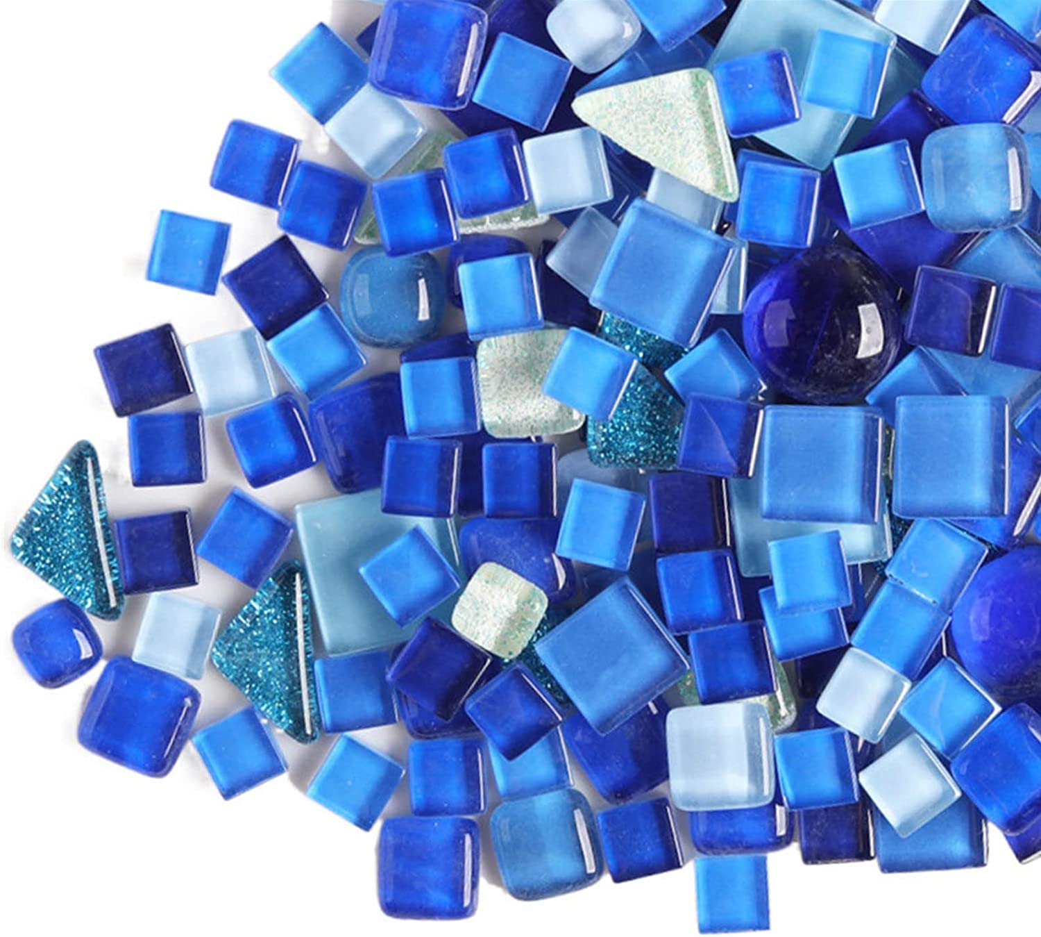 500g Irregular Crystal Mosaic Tiles,Small Particle Color Decal Crystal Glass Tile DIY Hobbies Children Handmade Crystal Craft for DIY Handmade Decorative Materials (Blue Series)