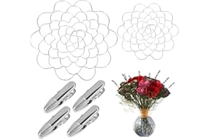 GEEHUA 2Pcs Flower Arrangement Holder with 4 Clips, Stainless Steel Floral Grid Arranger Holder Flower Round Wire Flower Arranging Tool for Vase Plant Stems Flower Fixation Craft