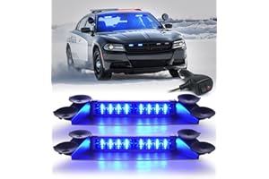 LUMENIX LED Emergency Dash Strobe Lights Aluminum, Front Windshield Visor Safety Warning Traffic Caution Deck Split Flashing Light for Volunteer Firefighter Police Vehicles Trucks - Blue