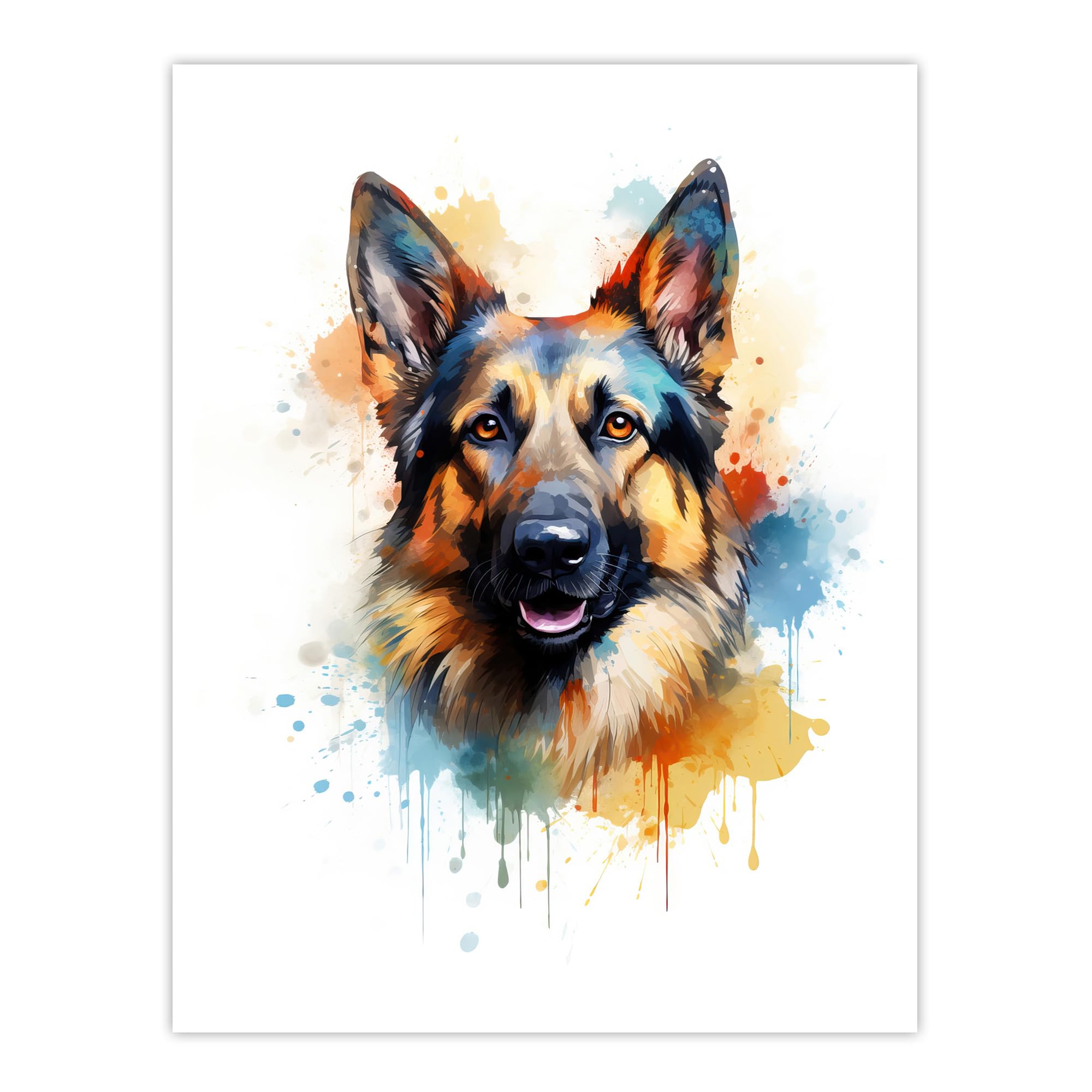 Artery8 German Shepherd Lovers Gift Watercolour Pet Portrait Painting Artwork Extra Large XL Wall Art Poster Print