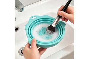 Makeup Brush Cleaning Mat Collapsible Washing Bowl for Sink Countertop Dishwashing Tool for Home Bathroom 1 Pcs(Blue)