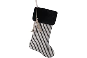 JKSVE 20 Inch Black Vertical Stripe Christmas Stocking, Personalized Gold Wooden Initial Monogram Christmas Stocking,Christmas＆Halloween Holiday Party Decor（A）
