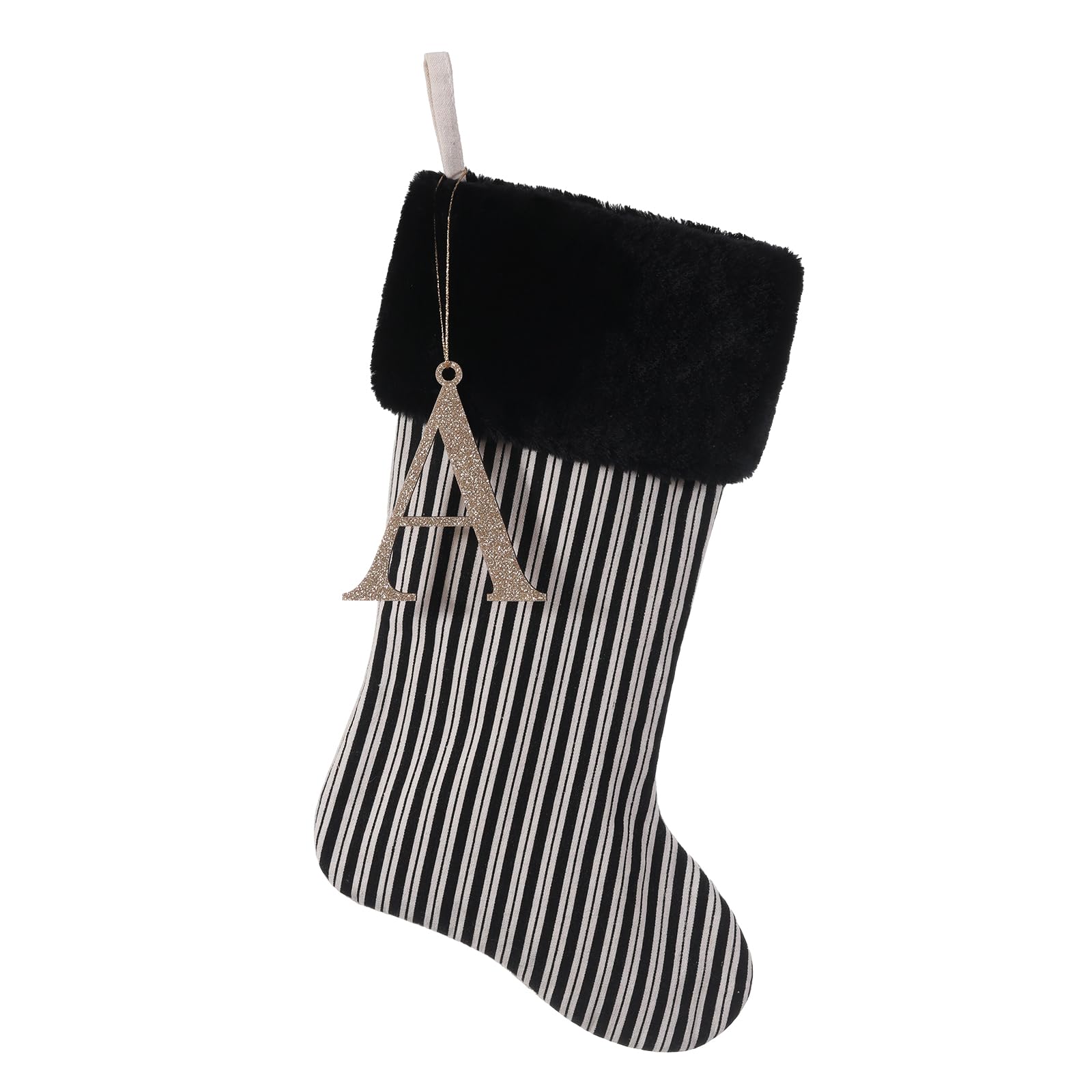 View 1 of +++THE LETTER "A" IS BROKEN+++JKSVE 20 Inch Black Vertical Stripe Christmas Stocking, Personalized Gold Wooden Initial Monogram Christmas Stocking,Christmas?Halloween Holiday Party Decor?A?