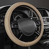 Car Pass Classical Leather Automotive Universal Steering Wheel Covers,Universal Fit for Suvs,Trucks,Sedans,Cars,Vans,14.5-15inch Anti-Slip Safety Comfortable Desgin(Beige)