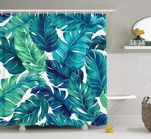 Amazon Com Lilymua Feather Shower Curtain Fashion Tropical Palm Leaves Botanic Summer Turquoise Fabric Bathroom Shower Curtain Polyester Waterproof Bath Curtain For Bathroom Decor 72x72 Inch Home Kitchen