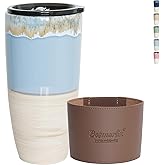 Bosmarlin Ceramic Travel Coffee Cup with Lid, 21 oz, Portable Coffee Mug for Car Cup Holder, Microwave and Dishwasher Safe, Reactive Glaze (Light Blue)