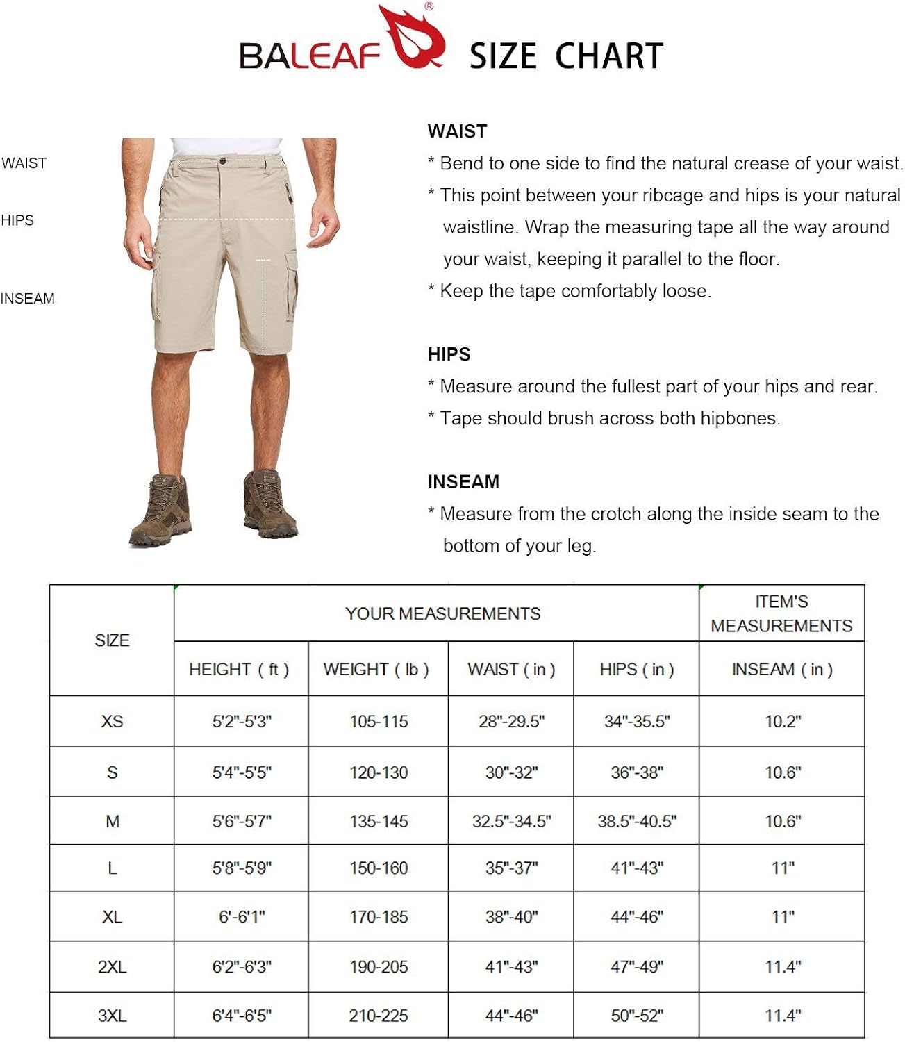 BALEAF Men's Stretch UPF 50+ Cargo Shorts Quick Dry Lightweight Breathable for Hiking, Camping, Travel: Clothing