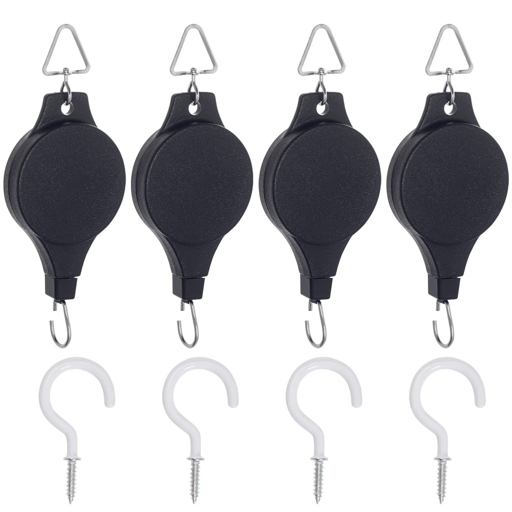 Plant Pulley Retractable Hanger, Hanging Basket Pulley Adjustable Heavy Duty Height Wheel for Hanging Plants, Indoor Outdoor Plant Hanger Baskets Pots & Birds Feeder (Black)