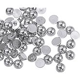HARFINGTON 360pcs ABS Half Pearl Beads, 8mm Resin Flat Back Pearls Shiny Imitation Pearl Bead for DIY Crafts Making Shoes Wedding Christmas Photo Frames, Metallic Silver Tone