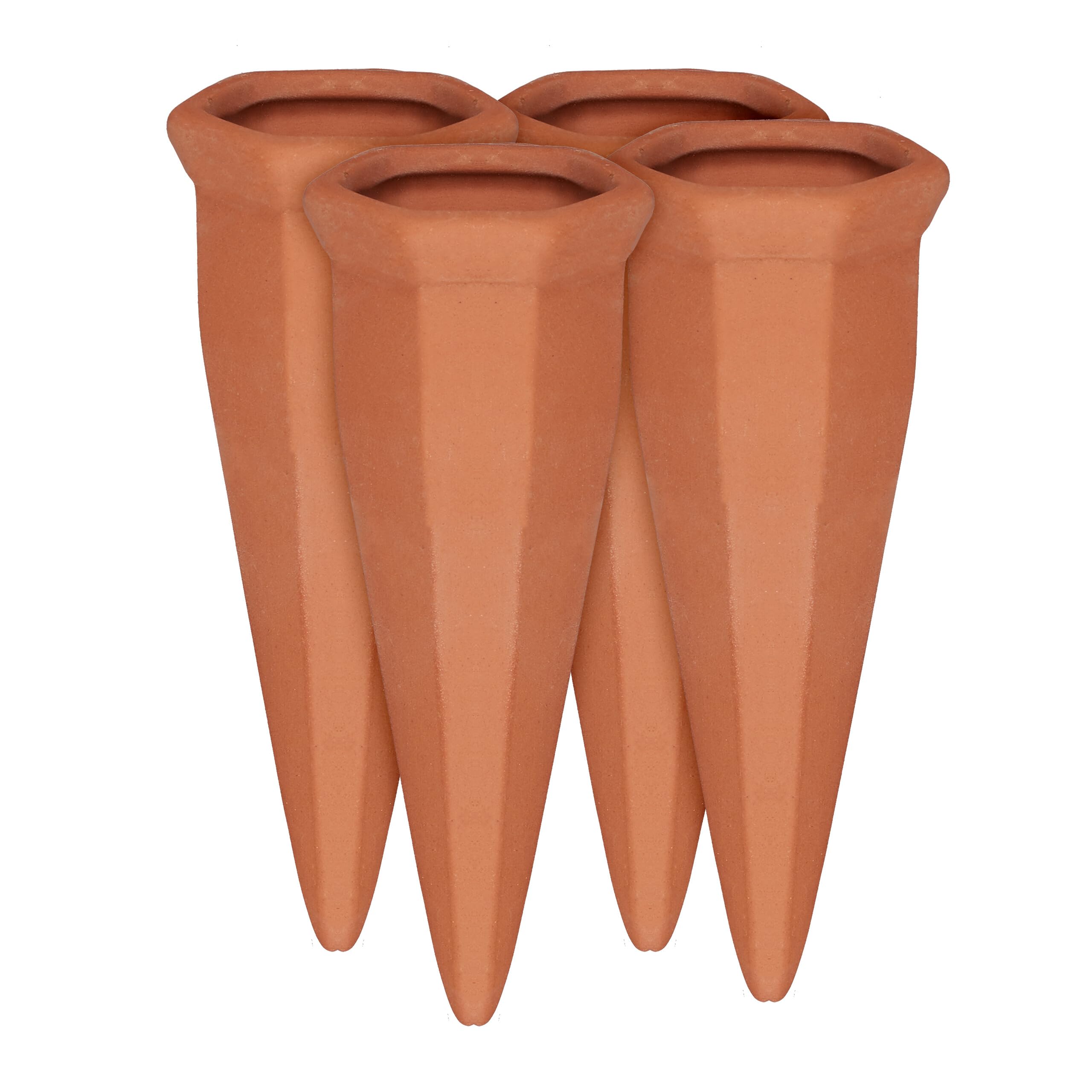 Relaxdays Clay Watering Cones Set of 4, Plant Water Dispenser, Automatic Irrigation, Terracotta