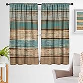 zokyer Rustic Window Curtain Western Teal and Brown Turquoise Green Southwestern Retro Wood Barn Door Cabin 42" W x 63" L Curtains for Bedroom Living Room 2 Panels Rod Pocket Drapes
