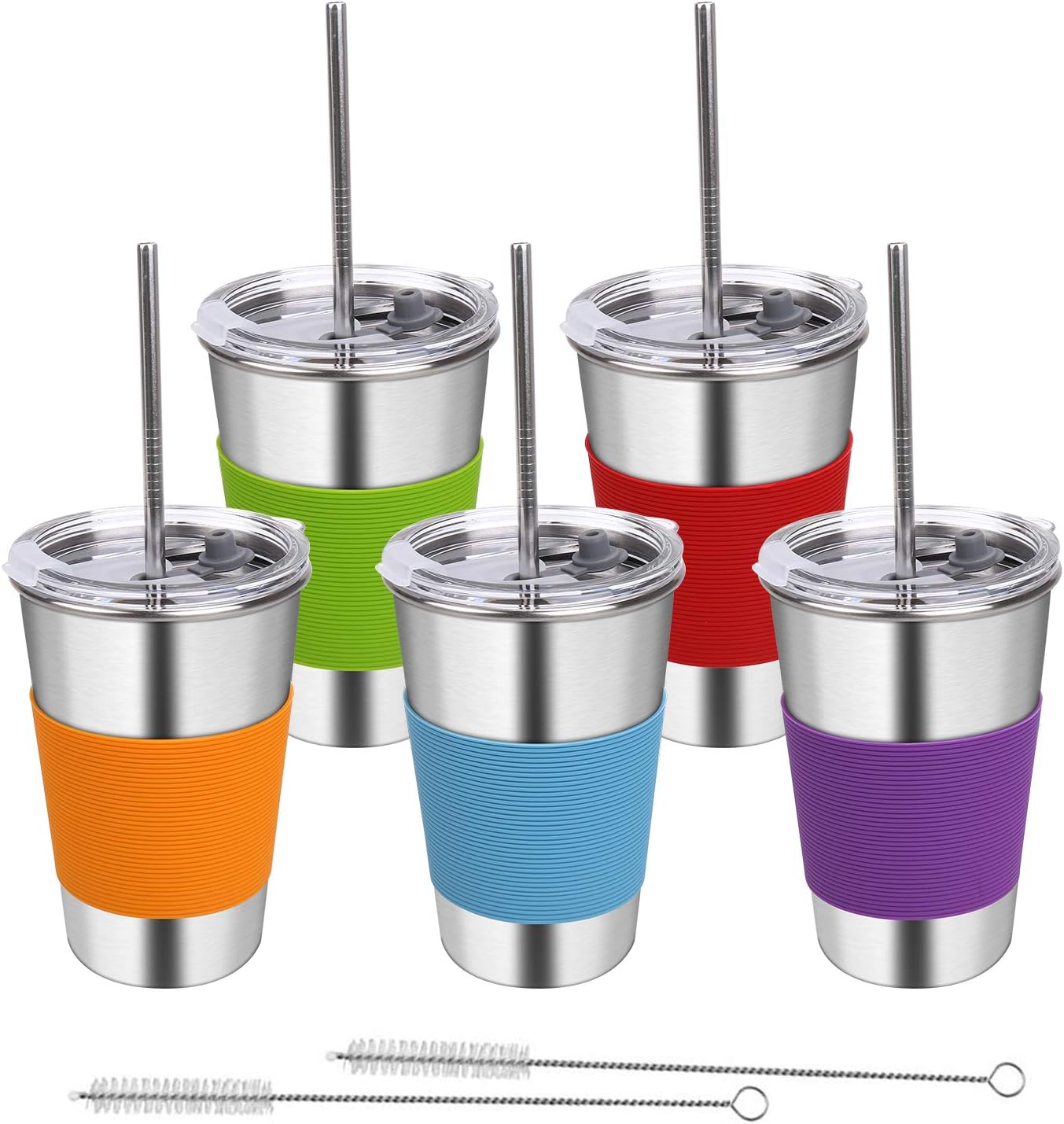 Rommeka Stainless Steel Cups with Lids, 5 Pack Drinking