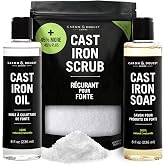 CARON &amp; DOUCET &ndash; New Ultimate Cast Iron Set: Seasoning Oil, Cleaning Soap &amp; Restoring Scrub | 100% Plant-Based &amp; Best for Cleaning Care, Washing, Restoring &amp; Seasoning Skillets, Pans &amp; Grills!