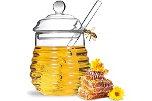 SlZKADY Honey Jar with Dipper and Lid,Glass Honey Pot Container Dispenser,Clear Glass Honey Container for Home Kitchen,Store 