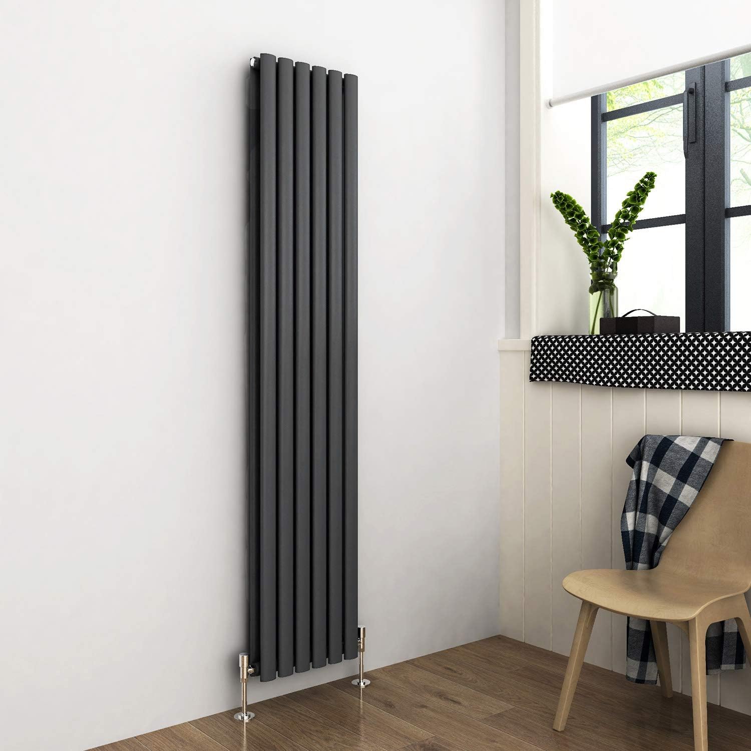 ELEGANT 1800 x 360mm Vertical Column Radiator Anthracite Oval Double