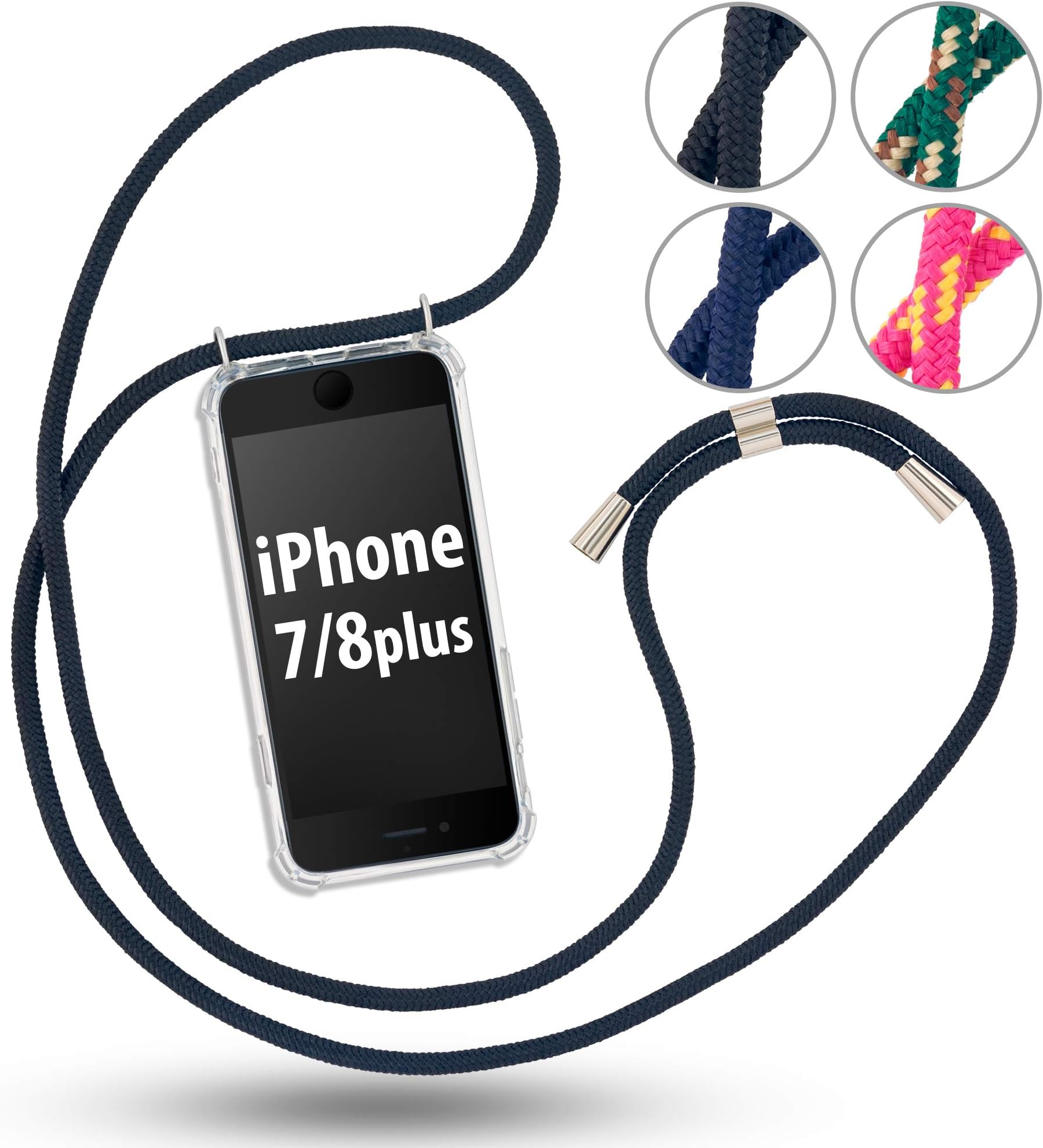RebelCords Smartphone Necklace for iPhone 7 PLUS / 8 PLUS with Transparent Protective Case Adjustable Length Lanyard - Stylish and Super Practical - Compatible with Apple iPhone 7 PLUS / 8 PLUS