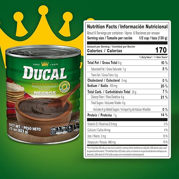 DUCAL BLACK REFRIED BEANS ORGANIC 29 OZ – INSTANT VEGETARIAN REFRIED BLACK BEANS, NON-GMO AND GLUTEN-FREE – EXCELLENT SOURCE IN PROTEIN AND IRON, CHOLESTEROL FREE