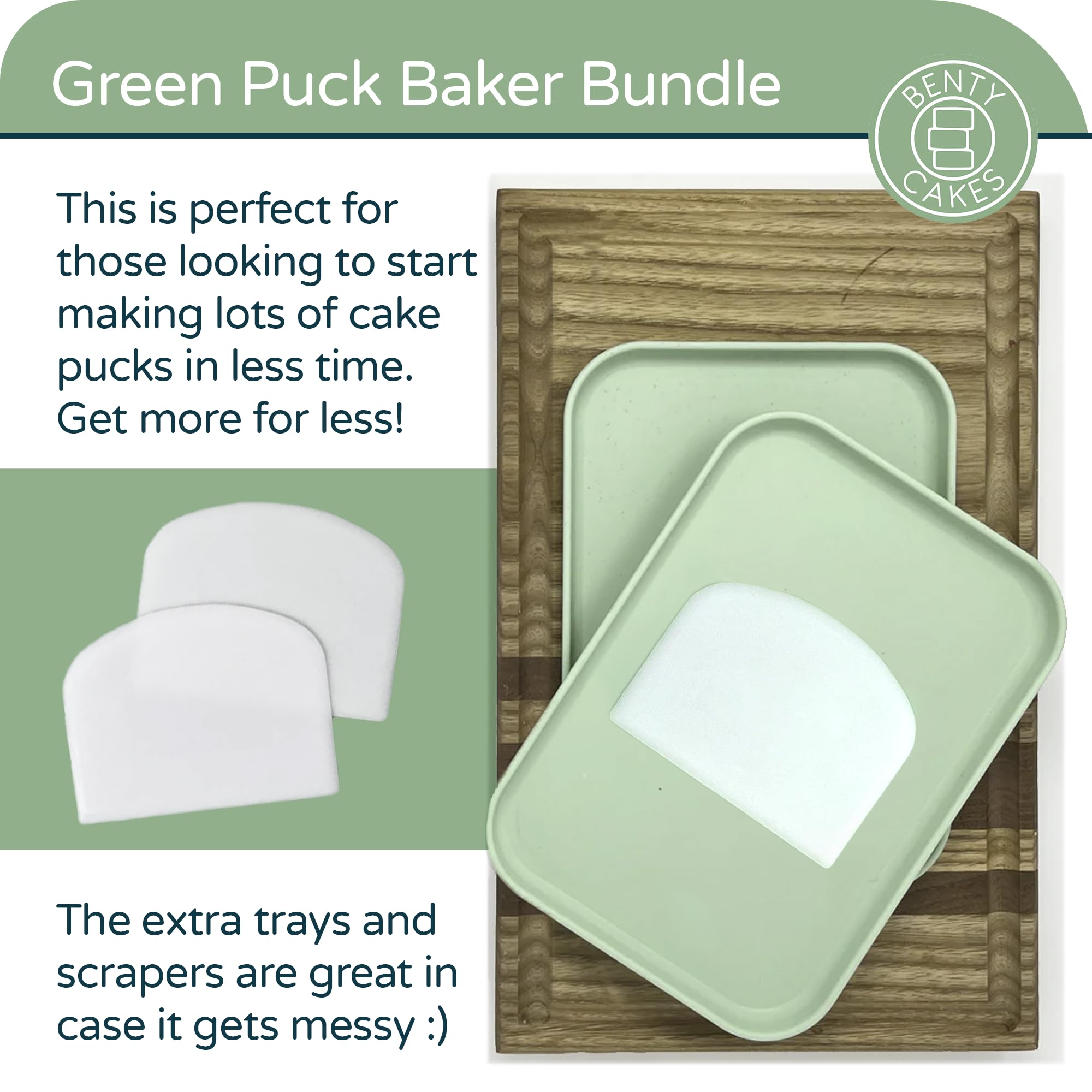Benty Cakes – The Original CakePuck Baker Bundle – Better than a Cake Pop! Make Chocolate Covered Dessert – BPA Free Silicone – Includes 3 Mold Sets + 5 Trays + 6 Scrapers – Green