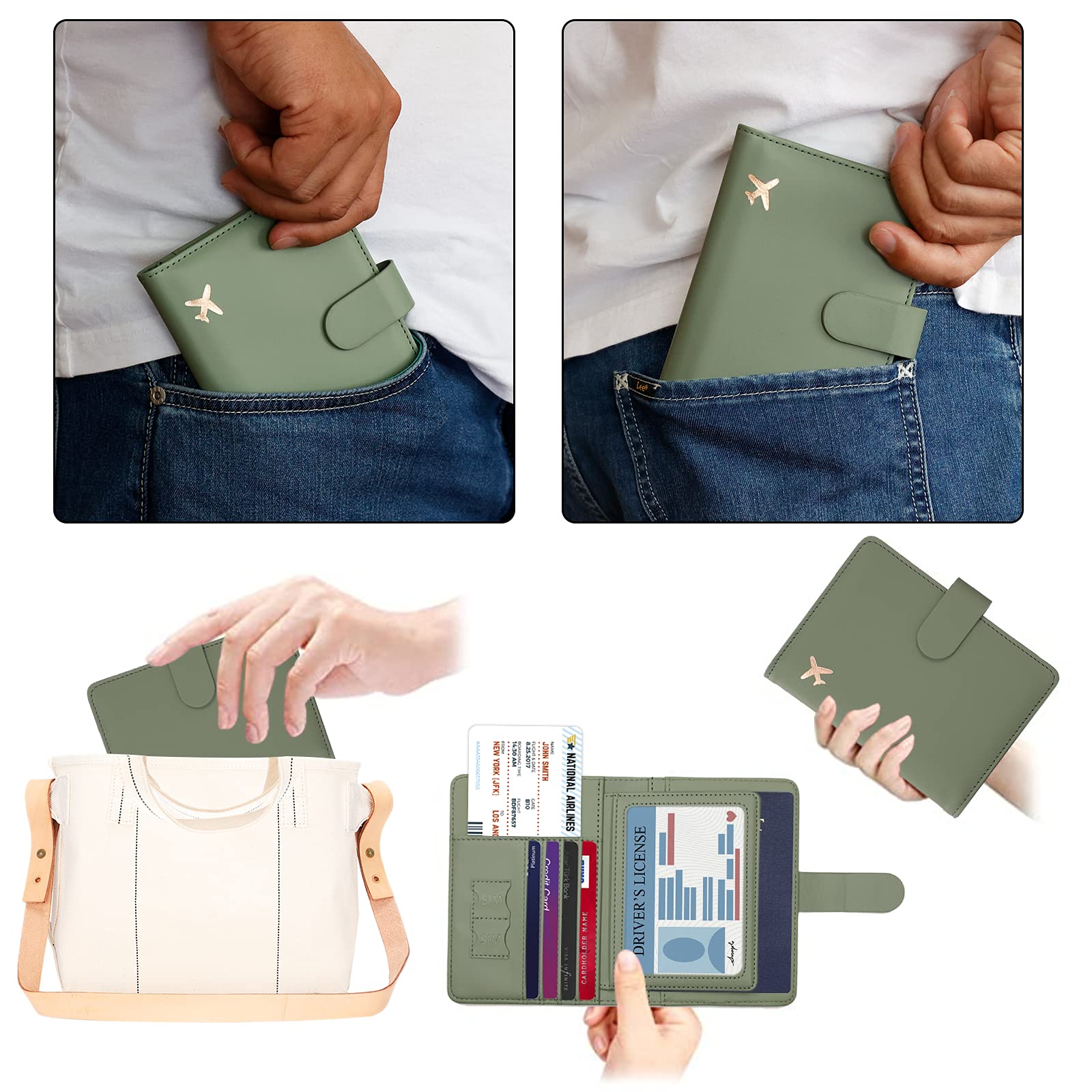 Melsbrinna Rfid Passport Holder for Travel women/Men, Cute Passport Wallet Rfid Blocking Card Slots, Rfid Passport Cover/CaseTravel Wallet, Passport Book Holder (1, Green)
