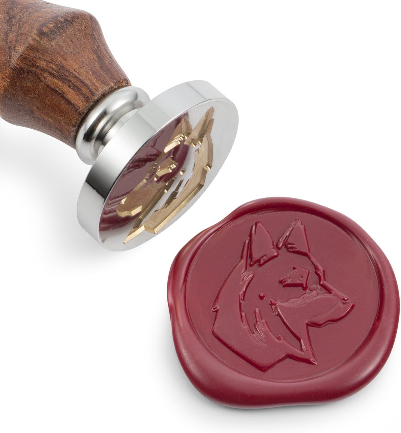 Mceal Wax Seal Stamp, Silver Brass Head with Wooden Handle, Pet Dog Series: German Shepherd