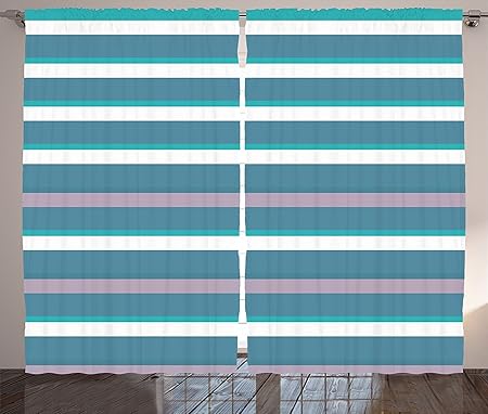 Striped Curtains 2 Panel Set Turquoise Dark Teal Stripes Thick And