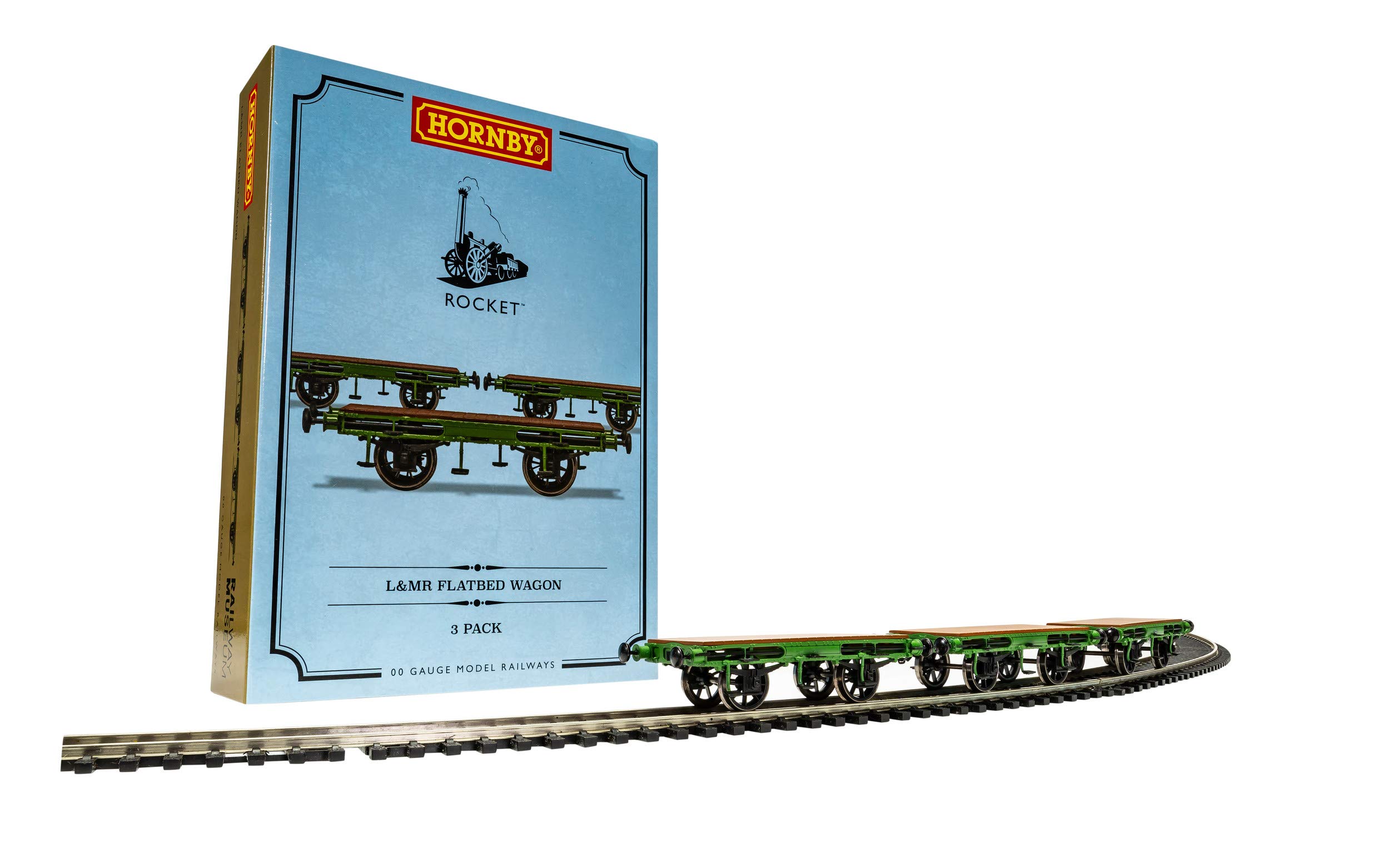 Hornby R60014 L&MR, Flat Bed Wagon Pack, Green