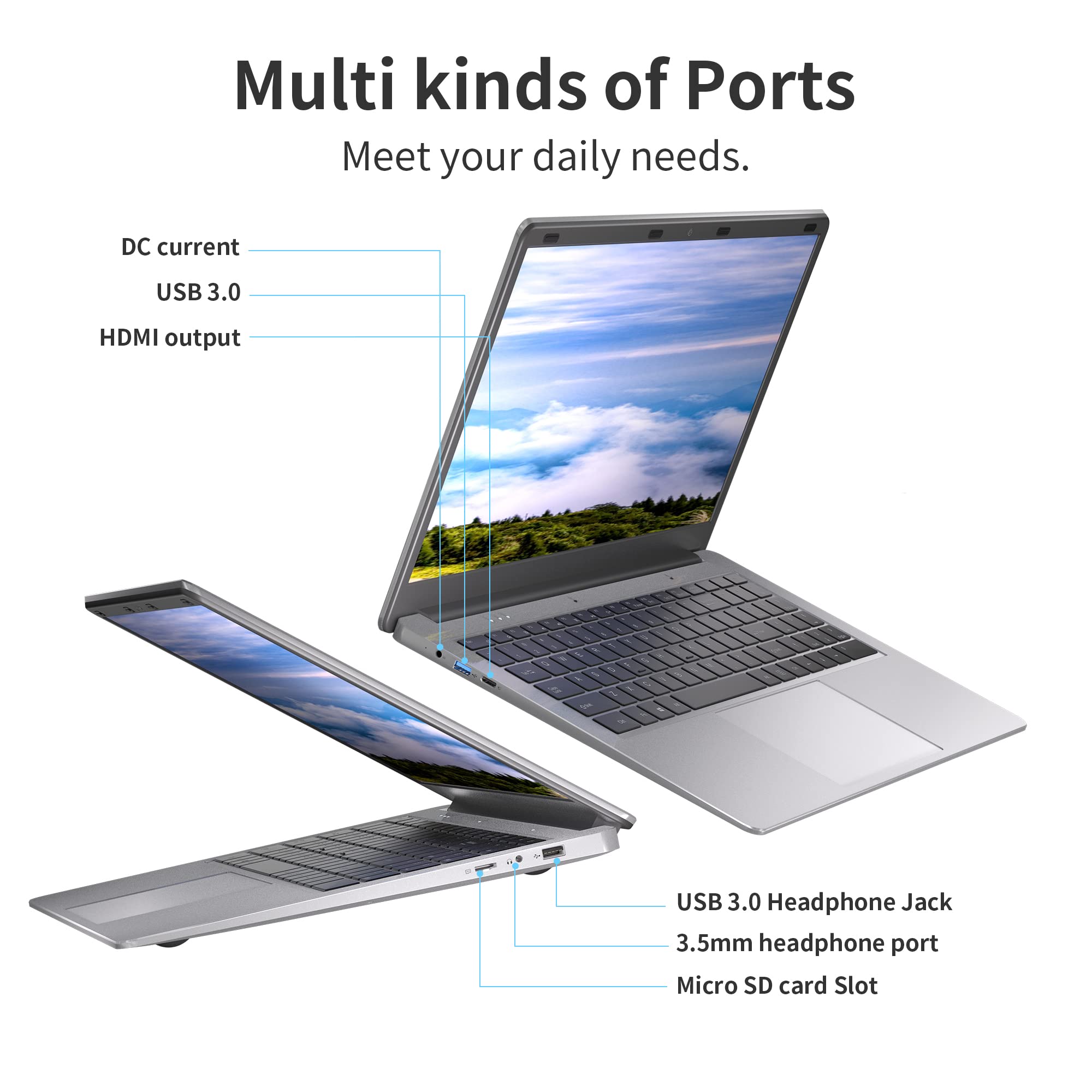 SGIN Laptop 4GB DDR4 128GB SSD, 15.6 Inch Laptops Computer with Intel Celeron Quad Core Processor (up to 2.5 GHz), Intel UHD Graphics 600, Mini HDMI, WiFi, Webcam, USB3.0, Bluetooth 4.2
