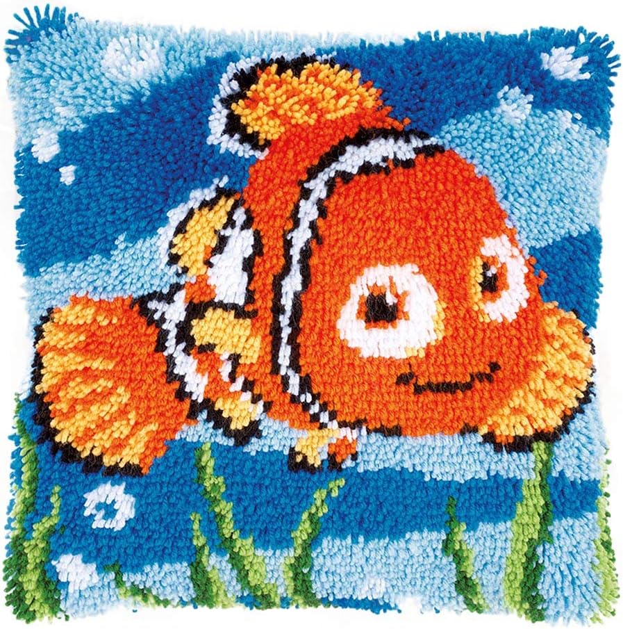 TQQT DIY Latch Hook Rug Kits Cushion Carpet Mat Cover Hand Craft Embroidery Pillowcase Crocheting Yarn Sewing Handmade Baby Kids Adults Parents Gift Fish