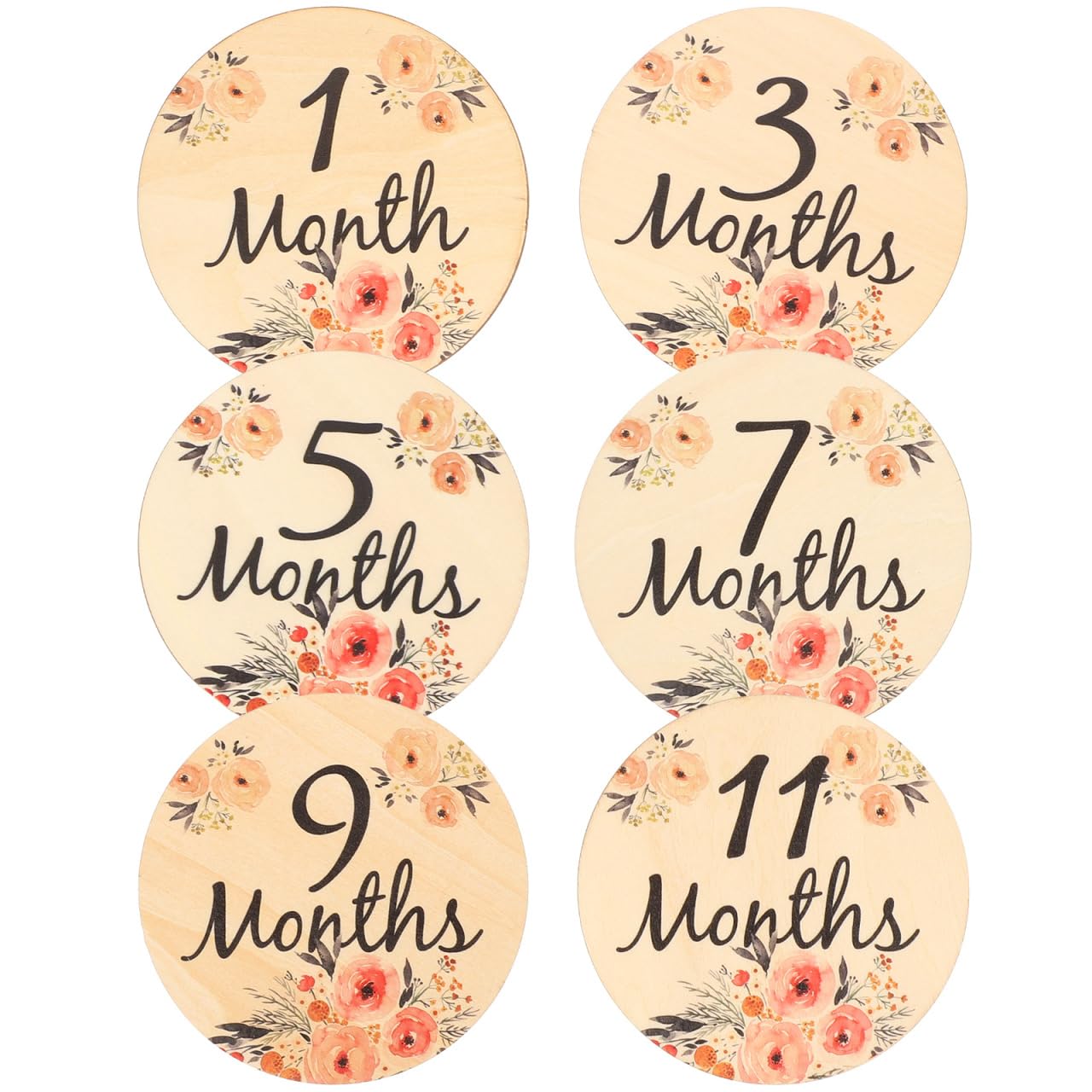 Hohopeti Baby Monthly Cards Double-Sided Wooden Floral Signs 6Pcs Newborn Photo Props for Baby Shower Decoration and Growth Commemoration