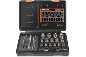 THINKWORK Damaged Screw Extractor Set, 2-21mm, 39-Piece Broken Bolt Extractor Kit, 3/8" Drive Lug Nut Removal Tool, Rounded Bolt Remover for Damaged, Rusted, Rounded-Off, Stripped Fasteners