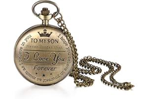 JewelryWe Vintage Pocket Watch Retro Classic Pendant Necklace Watch for Men Women,for Christmas