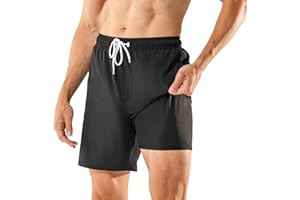 BRISIRA Mens Swim Shorts Swim Trunks 7 Inch 2 in 1 Liner Bathing Suit Swimsuit Swimming Shorts Stretch Quick Dry Pockets