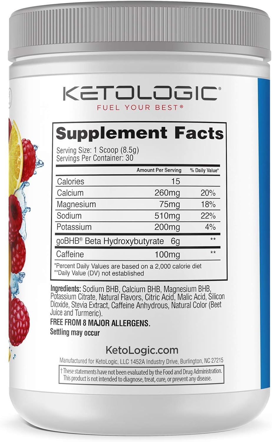 KetoLogic BHB Exogenous Ketones Powder with Caffeine (30 Servings) - Keto Pre-Workout, Boosts Ketosis, Energy & Focus - Support Keto Diet with Beta-Hydroxybutyrate Keto BHB Salts - Raspberry Lemonade: Health & Personal Care