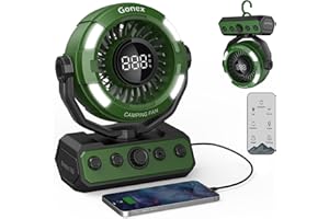 Gonex Camping Fan, Portable Tent Fan Rechargeable 20000mAh Battery Powered Variable Speed Control Desk Fan with Light & Remote for Hanging, Camping, Travel, Bedroom, Home, Fishing, Jobsite - Green