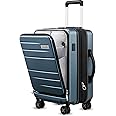 LUGGEX Carry On Luggage 22x14x9 Airline Approved, Expandable Polycarbonate Suitcase with Front Pocket (Blue, 20 Inch, 35L)