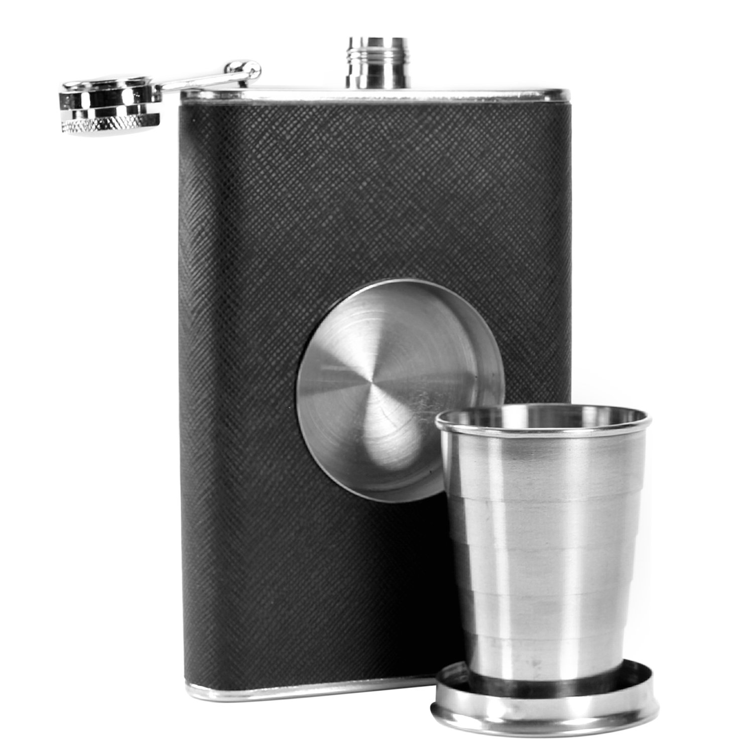 Hip Flasks for Men - Hipflask with Shot Glass Built-in Collapsible Cup, Flask Alcohol Whiskey Hip Flask 8oz
