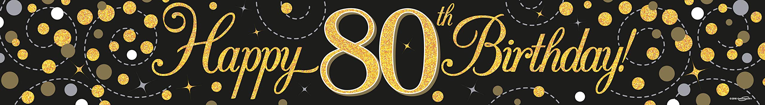 80th Birthday Black And Gold Birthday Party Foil Banner Pennant Age 80
