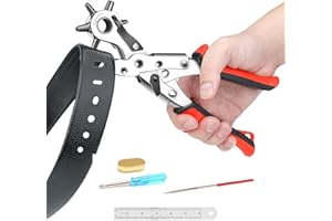 AIRAJ PRO Belt Hole Puncher for Leather,Heavy Duty Leather Hole Punch with 6 Holes,Multi-Size Upgraded Version Revolving Punch Plier Kit for Belts,Straps, Dog Collars, Saddles, Shoes, Fabric, DIY