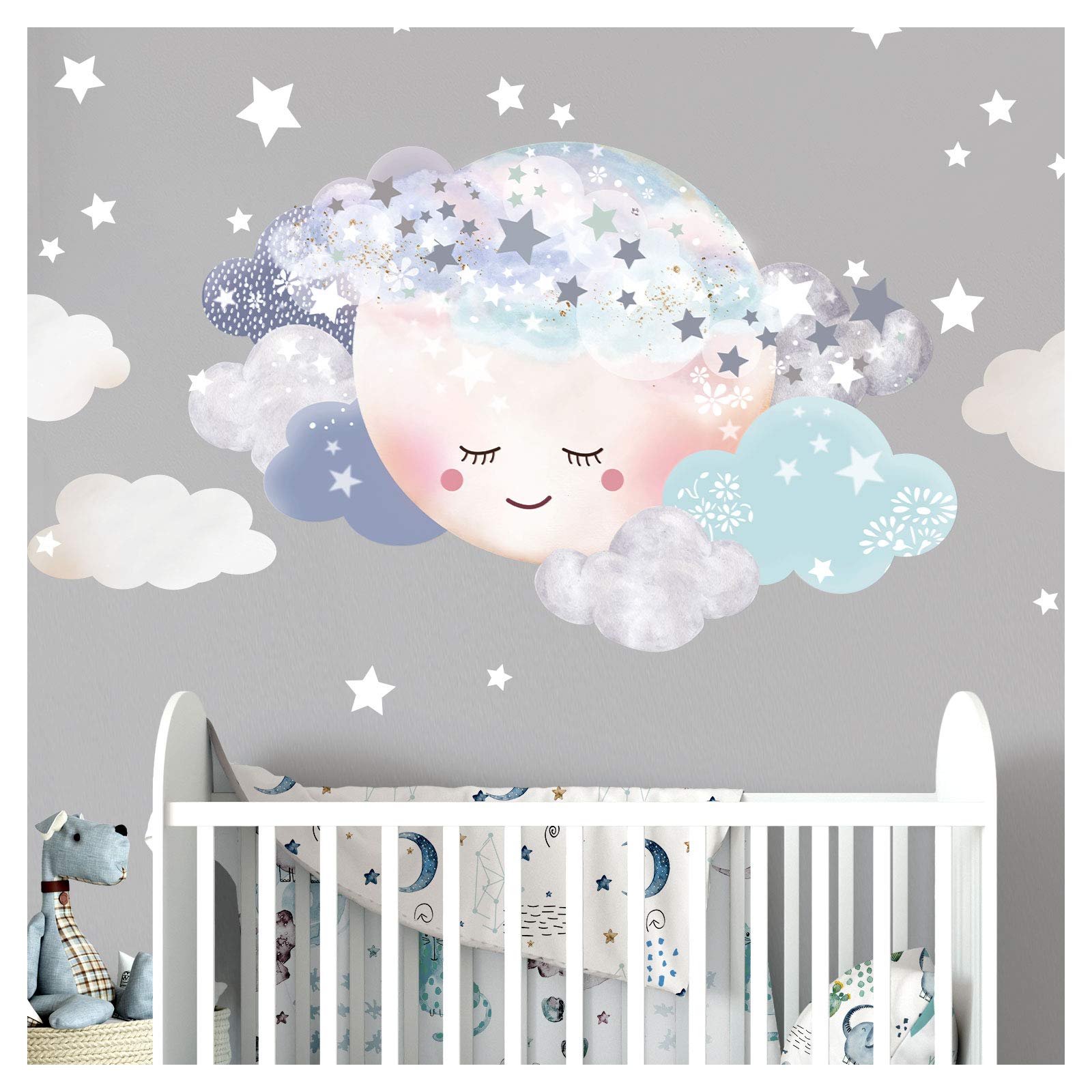 Little Deco DL445 Wall Sticker for Children's Room Girls Moon & Clouds I L - 46 x 31 cm I Wall Sticker Baby Wall Sticker Decoration Room