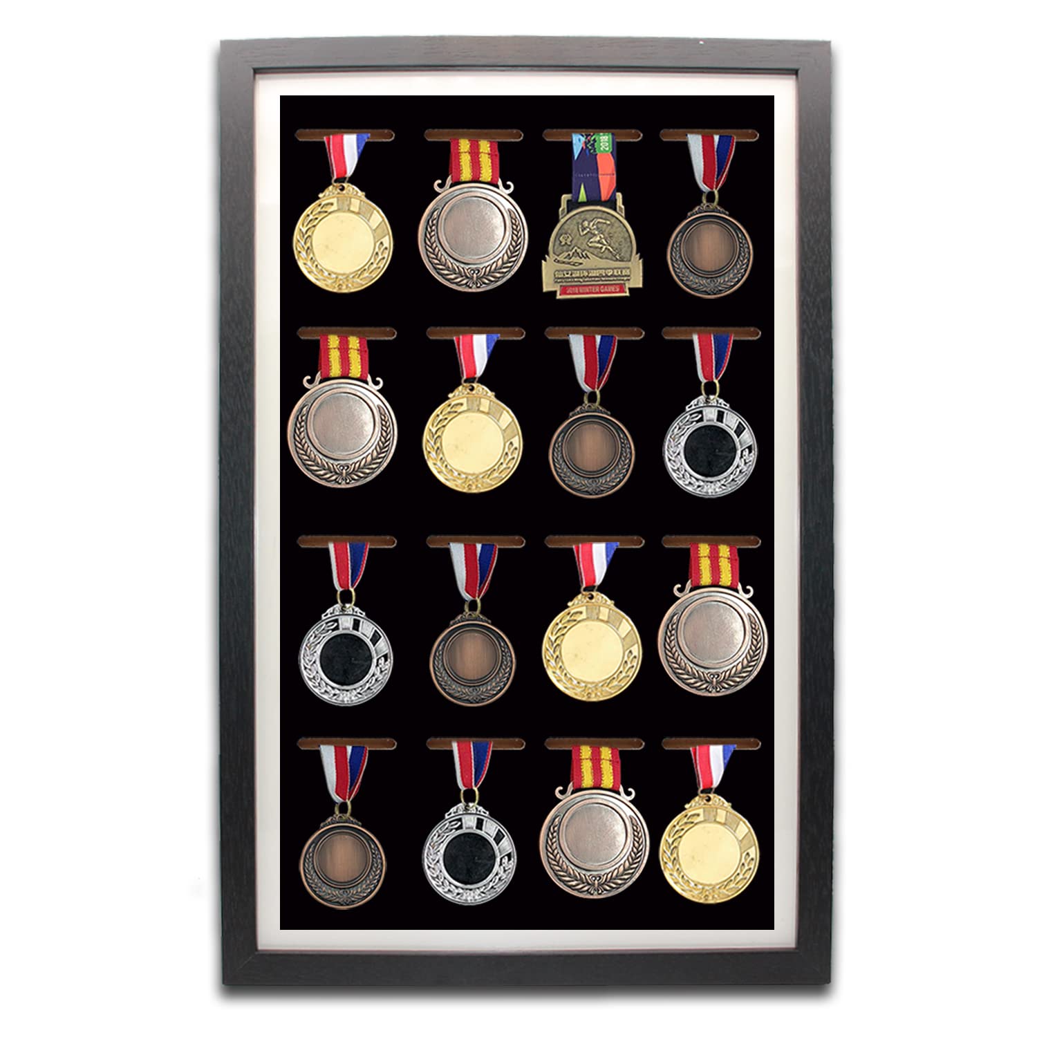 Medal Display Frame - Medal Display Shadow Box - 16 Medal Display case - Perfect Medal Display for Runners, Marathon, RECE Winner, Football, Gymnastics & All Sports (Black)