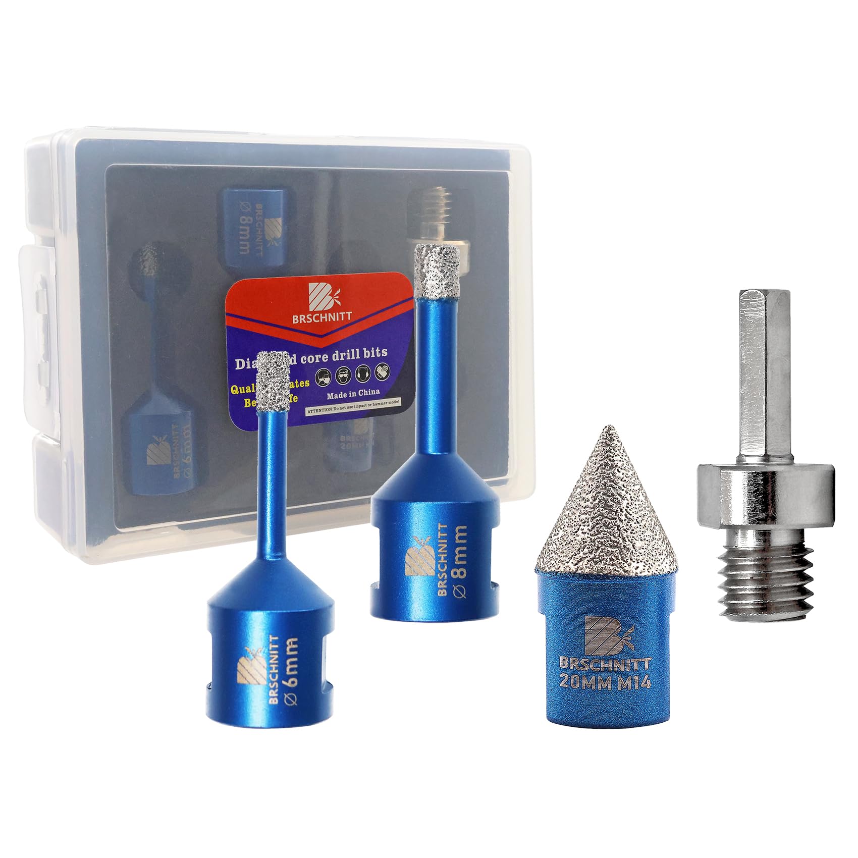 Diamond Core Drill Bit Set for Porcelain Tile Ceramic Marble Granite Drilling,BRSCHNITT 6/8mm Diamond Hole Saw&20mm Chamfer bit adapter