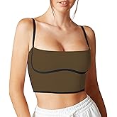 Move With You Sleeveless Spaghetti Strap Padded Sports Bra Tank Tops Square Neck Double Layer Workout Fitness Basic Crop Tops